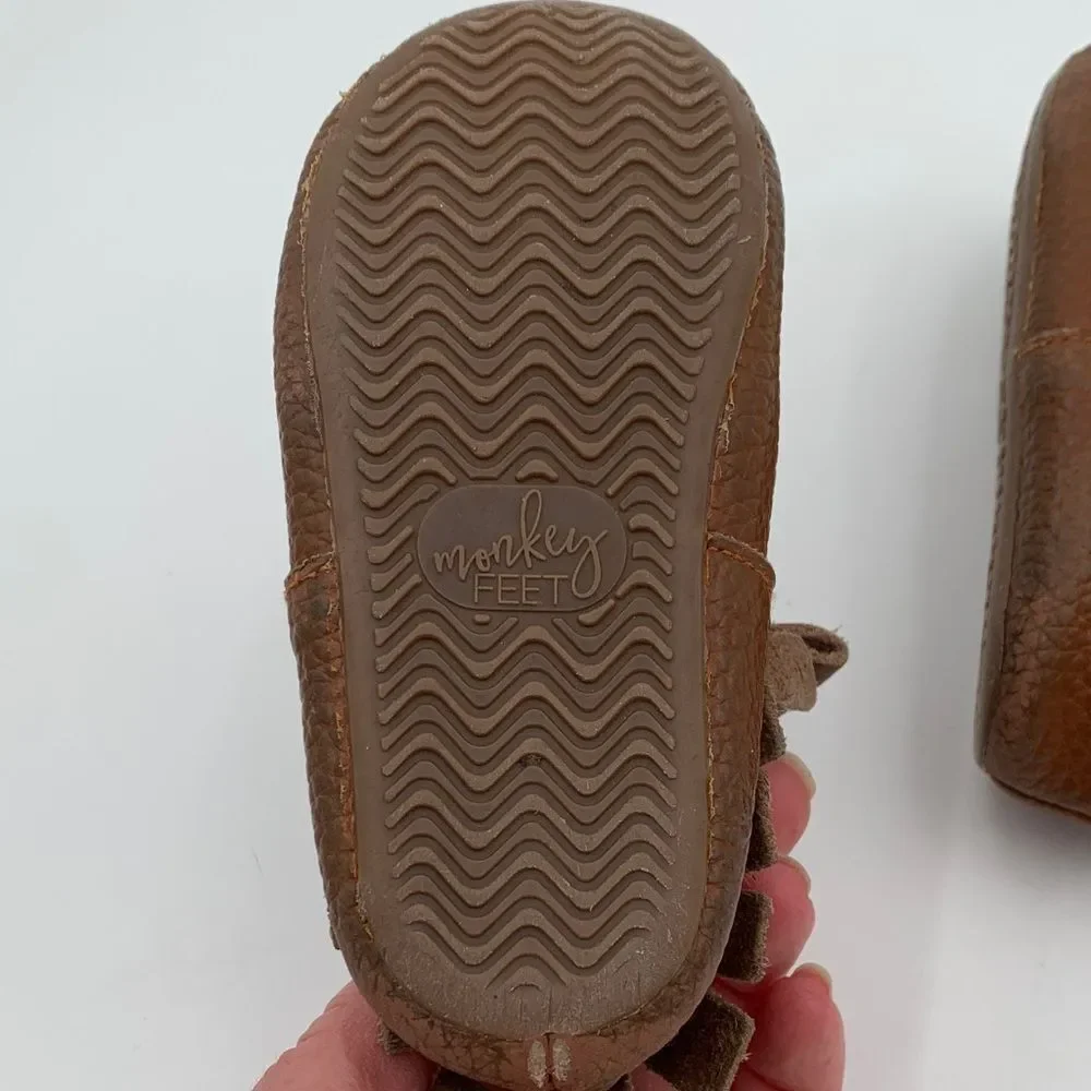 Monkey Feet Brown Leather Bow Moccasins Baby Shoes 18–24M